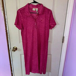 NWT Caribbean Joe 100% Cotton Polo Shirt Dress Pink Sz L Petite